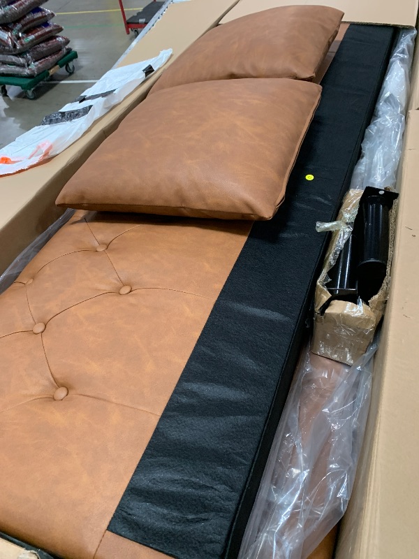 View 4 of (used)(see images) GarveeHome 81" Leather Couch for Living Room, Chesterfield Sofa with Deep Seat, Handmade Button Tufted 3 Seater Sofa, Modern Leather Sofa for Apartment, Office, Cognac Tan