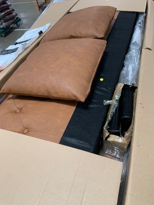 View 3 of (used)(see images) GarveeHome 81" Leather Couch for Living Room, Chesterfield Sofa with Deep Seat, Handmade Button Tufted 3 Seater Sofa, Modern Leather Sofa for Apartment, Office, Cognac Tan
