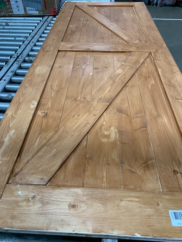 Photo 1 of (missing all hardware) SMARTSTANDARD 32in x 84in Sliding Barn Door with 6ft Barn Door Hardware Kit Included, Unfinished Solid Spruce Wood Door, Assembly Required, DIY, Stainable, Natural