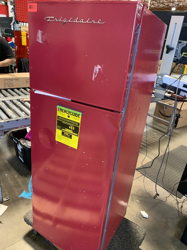 Photo 1 of (see images for damage) Frigidaire Retro Apartment Size Refrigerator with Top Freezer - 2 Door Fridge with 7.5 Cu Ft of Storage Capacity, Adjustable Spill-Proof Shelves, Door & Crisper Bins, Merlot
