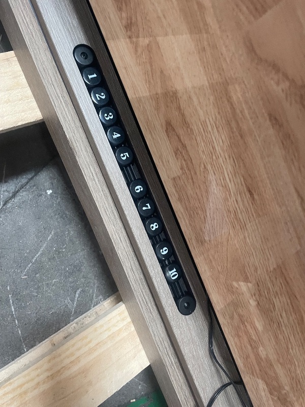 Photo 1 of (used)(damaged)(see images) American Legend LED Shuffleboard with Buffet Top - Modern Style - Light Up LED Rails - Buffet Top with 2-Piece Leaf Design