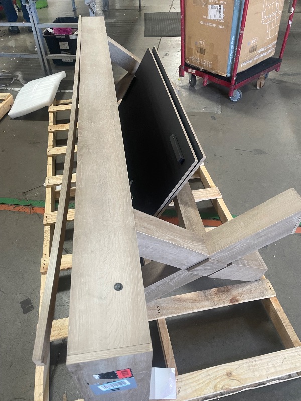Photo 1 of (used)(damaged)(see images) American Legend LED Shuffleboard with Buffet Top - Modern Style - Light Up LED Rails - Buffet Top with 2-Piece Leaf Design