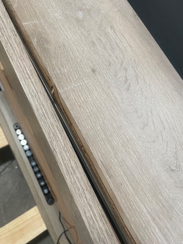 Photo 1 of (used)(damaged)(see images) American Legend LED Shuffleboard with Buffet Top - Modern Style - Light Up LED Rails - Buffet Top with 2-Piece Leaf Design