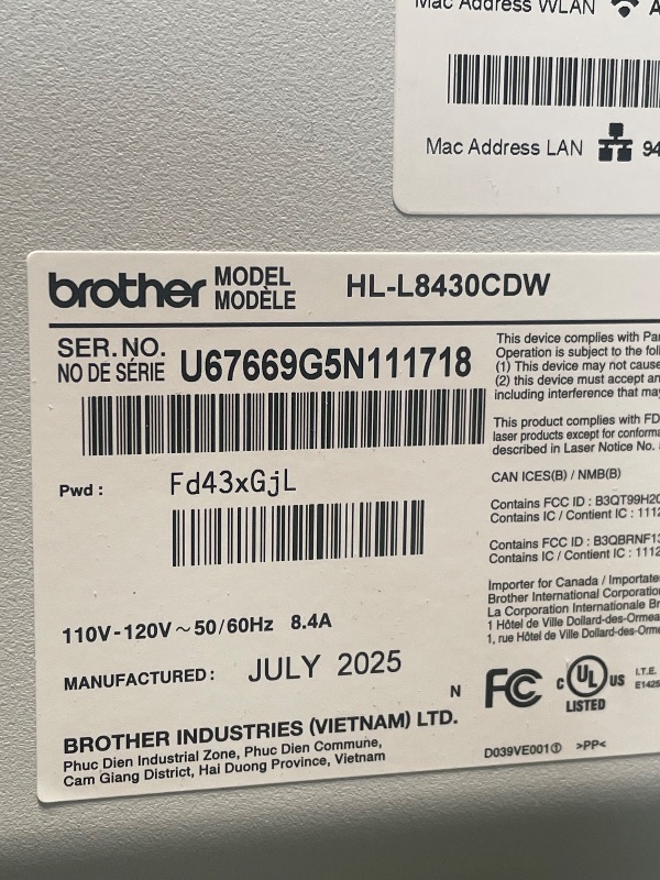 Photo 1 of (powers on)(see all images) Brother HL-L8430CDW Business Color Laser Printer with Low-Cost Printing and Wireless Networking