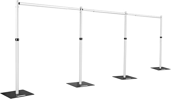 Photo 1 of **UNKNOWN IF MISSING PIECES**Hecis 10x30Ft Pipe and Drape Stand, Heavy Duty Backdrop Stand, 6-10' Tall x 10-30' Wide Adjustable Pipe and Drape, Backdrop Stand, Aluminium Backdrop Stand for Event,Birthday Party and Wedding Decor