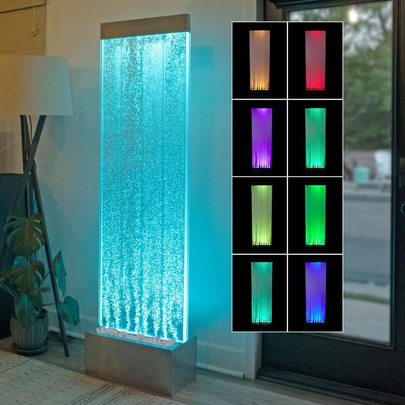Photo 1 of *** PARTIAL SET BOX 2 OF 2***MLT134SLAlpine Corporation MLT134SL Indoor Floor Bubble Wall Water Fountain with Color-Changing LED Lights and Remote, 72", Silver
