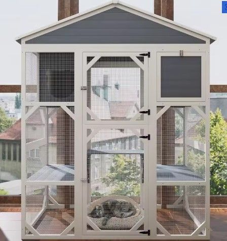 Photo 1 of ****PARTIAL SET MISSING BOX 1 OF 1 **** Gray Wooden Outdoor Catio Enclosure with Waterproof Top, 3 Platforms & 2 Napping Houses for Small Pets