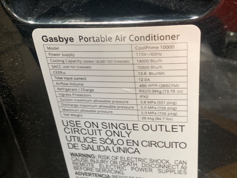 Photo 1 of **MISSING SOME ACCESSORIES**Gasbye Dual Hose Portable Air Conditioner, [2026 Upgraded] Full DC Inverter Compressor, Energy-Saving 13.6 CEER, Low Noise (45dB), Cools Room up to 500 Sq.Ft., Backlit Remote Control, 14,000BTU, Black