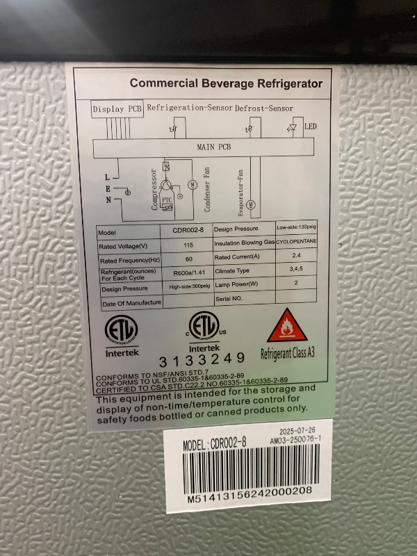 Photo 1 of **** DAMAGES SHOWN **** *Commercial beverage refrigerator 3133249 MODEL CDR002-8