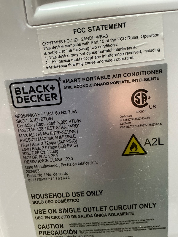 Photo 1 of ** unit is cracked on both sides, powers on*** BLACK+DECKER 8,000 BTU Portable Air Conditioner with Wifi & Remote Control, 3-1-in AC, Fan & Dehumidifier, with App, Alexa & Google Assistant, Window Kit
