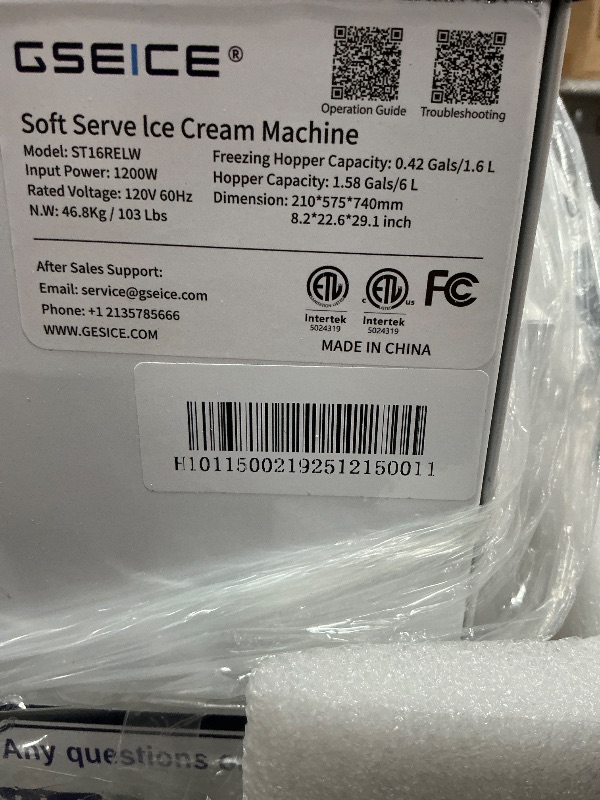 Photo 1 of **SCREEN IS BROKEN** GSEICE Soft Serve Ice Cream Machine, 4 to 4.5 Gal/H Ice Cream Maker 7 Inch Screen Soft Serve Machine with Pre-Cooling & Fresh-Keeping, 6L Stainless Hopper, Enclosed Body for Home Party Café Store