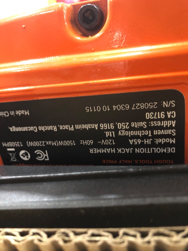 Photo 1 of **MISSING ONE PIECE**VEVOR Demolition Jack Hammer, MAX 2200W Electric Jackhammer Heavy Duty, 1400 BPM Concrete Breaker 4pcs Chisels Bit Chipping W/Case, Gloves