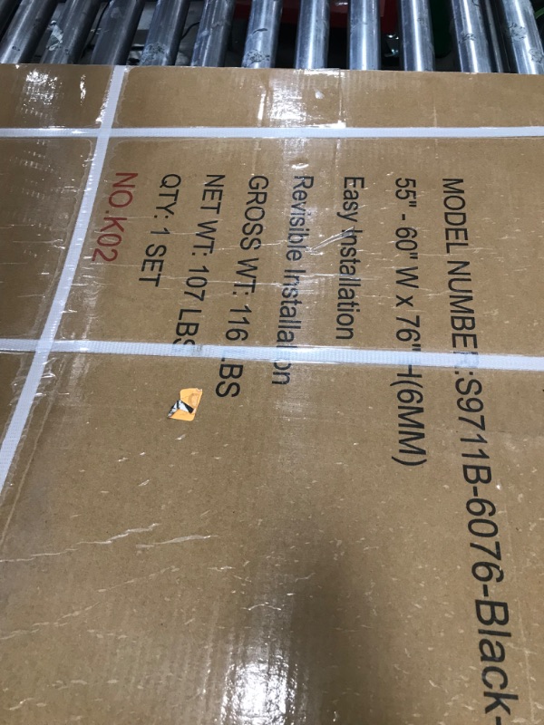 View 5 of ***PARTIAL SET***
***TRUCK/TRAILER PICKUP ONLY***
**Missing screws and pieces**
KPUY Frameless Shower Door, 55-60" W x 76" H Sliding Glass Shower Door, 1/4" (6mm) Thick Tempered Clear Glass with Explosion-Proof Film Nano Coating in Matte Black Finish