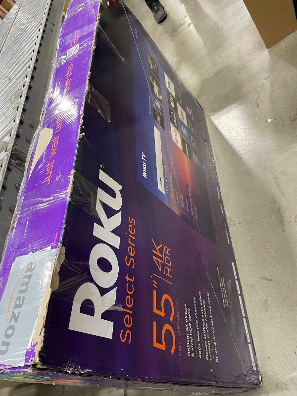 Photo 1 of (used/ for parts) Roku Smart TV – 55-Inch Select Series, 4K HDR TV – Roku TV with Enhanced Voice Remote – Flat Screen LED Television with Wi-Fi for Streaming Live Local News, Sports, Family Entertainment