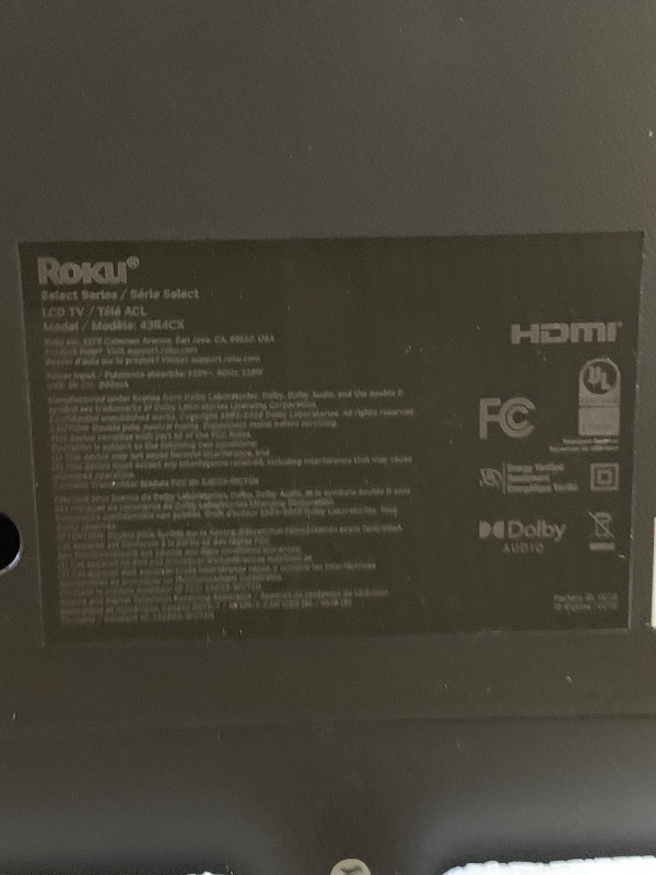Photo 1 of (damaged for parts) Roku Smart TV – 43-Inch Select Series, 4K HDR TV – RokuTV with Enhanced Voice Remote – Flat Screen LED Television with Wi-Fi for Streaming Live Local News, Sports, Family Entertainment