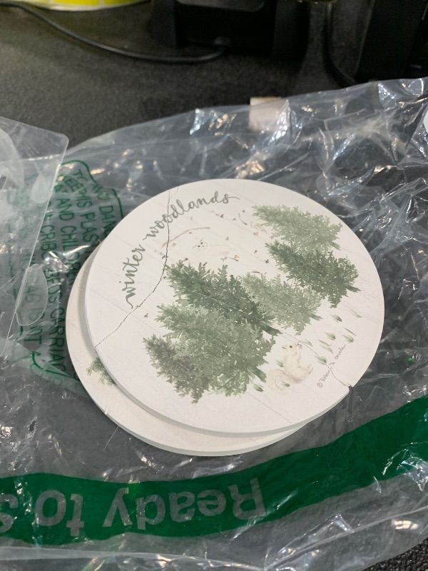 Photo 1 of ** SOLD AS IS, NO REFUND/RETURN** SEE COMMENTS!
Thirstystone Winter Woodlands 4 Pack Round Absorbent Stone Coasters with Protective Cork Backing Manufactured in The USA Artistic Absorbent Easily Wipes Clean