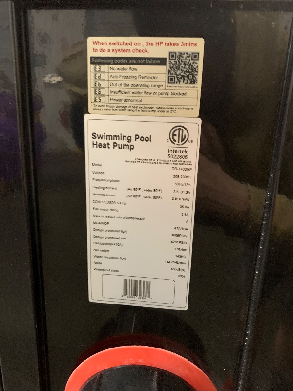 Photo 1 of *** BRING BIG TRUCK ITEM IS XL ON A PALLET*** *** USED DIRTY**** DR. Infrared Heater DR-1400HP Full DC Inverter 140,000 BTU Heat Pump In-Ground and Above-Ground Swimming Pools, WiFi Smart Control via APP, Black