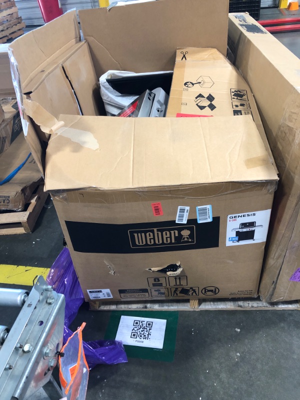 Photo 1 of *** DAMAGED TRAY MISSING SOME HARDWARE*** Weber Genesis E-335 Natural Gas Grill for Outdoor Cooking, 3 Burners and 1 Side Burner, Black – Porcelain-Enameled Cast-Iron Grates, PureBlu Burners & Sear Zone