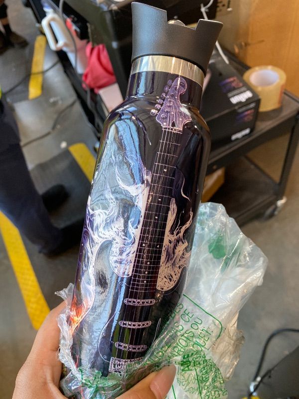Photo 1 of *MAJOR DAMAGE*
Blueangle 20oz Water Bottle with Straw - Stainless Steel BPA-Free Sports Water Bottle, Leakproof Black Electric Guitar Design for Gym, Outdoor, Office & Travel
