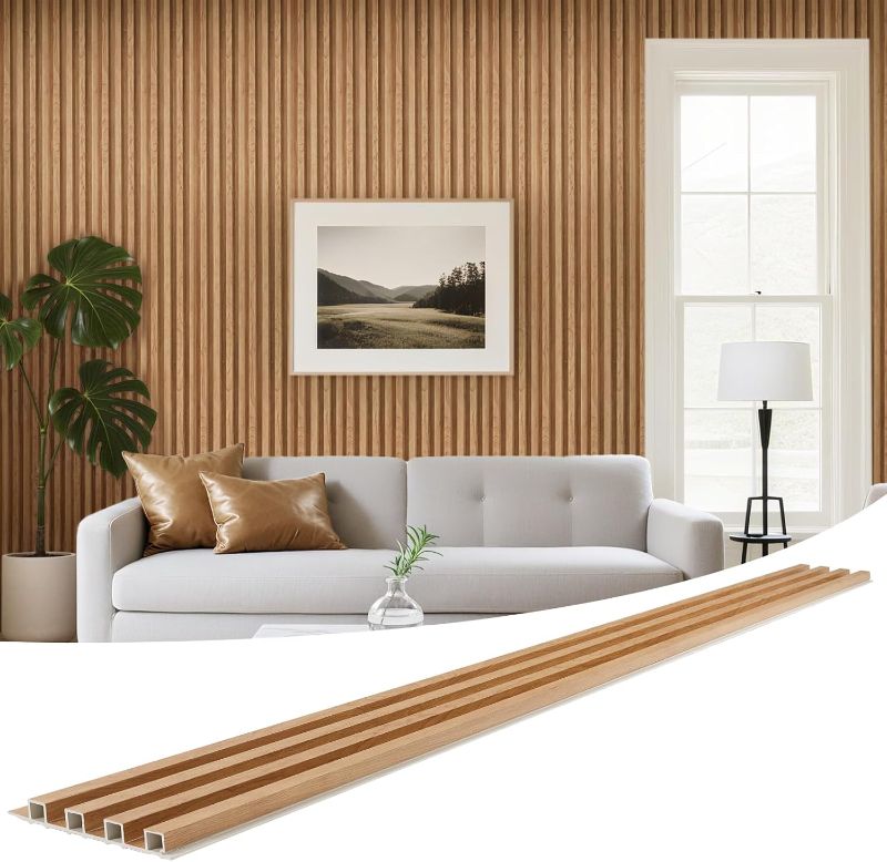 Photo 1 of ***** AS IS FINAL SALE NO RETURNS ****LARWORKS WPC Slat Wall Panels 8 Pack 96" x 6.6", Waterproof Fluted Wall Paneling, Accent 3D Wall Panel for Wall Decor, Bathroom, Bedroom, Office -...