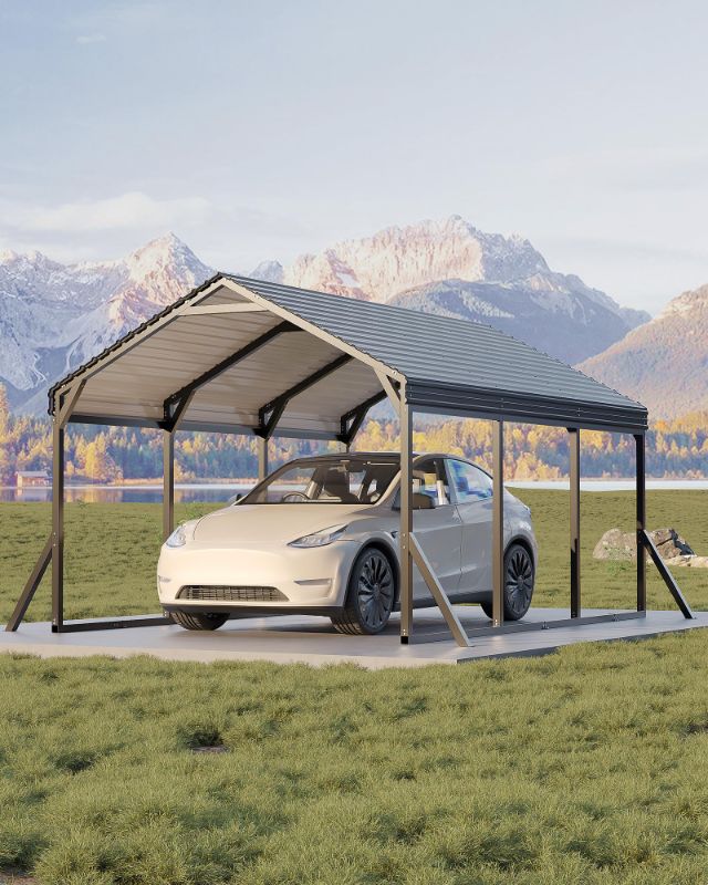 Photo 1 of ** sold as is no refund/return** see comments 
Garvee 13x21 ft Metal Carport Kit, 120° Steep-Pitch Vertical Roof for Snow Shedding, 133" High-Clearance Full-Sized Pickup & Van Shelter, Heavy-Duty Metal Car Port with Reinforced Frame