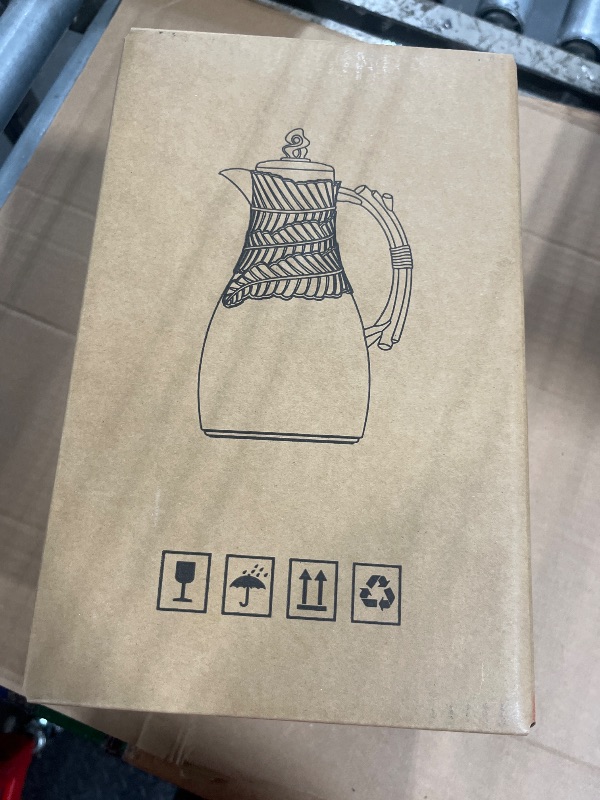 Photo 1 of **USED - MINOR DAMAGE**
Insulated Coffee Carafe, 32 oz, Luxury Moroccan-Style Vacuum Insulated Thermos Flask with Spout, Glass Liner, for Tea, Coffee, Water - Carafes & Pitches with Lid-White and Gold