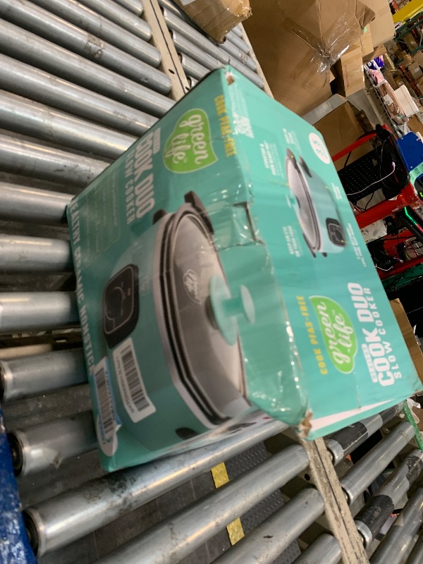 Photo 1 of **DAMAGED**
GreenLife 3.5QT Slow Cooker, PFAS-Free Non-Toxic Ceramic Nonstick Removable Interior Bowl, Programmable, Keep Warm, Stovetop & Oven Safe, Dishwasher Safe Crock, Glass Lid, Turquoise