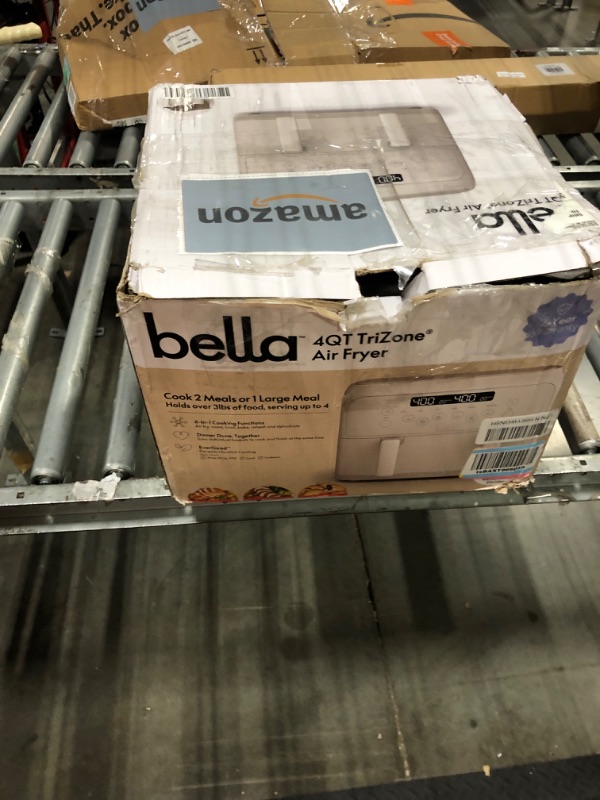 View 4 of !!!HAS A CRAK IN IT!!FINAL SALE!!!! bella 4 Qt TriZone Air Fryer, EverGood™ Ceramic Nonstick Coating, Dual Basket Design w Removable Divider, Digital Touchscreen Control w 6 Preset Cooking Options, 1200 Watt, 3lb Capacity, Oatmilk