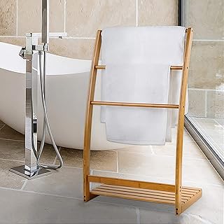 Photo 1 of !!MISSING PIECES!!!!3 Tier Bamboo Towel Rack with Storage Shelf for Bathroom, Free-Standing Beach Towel Holder for Hand, Bath and Pool Towel for Bathroom Storage
