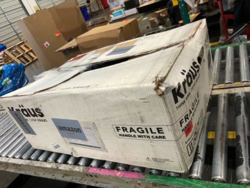 Photo 1 of ****BROKEN EDGES***
KRAUS Quarza 33-inch Drop-In/Undermount 50/50 Double Bowl Granite Kitchen Sink in Black Onyx, KGD-433B
