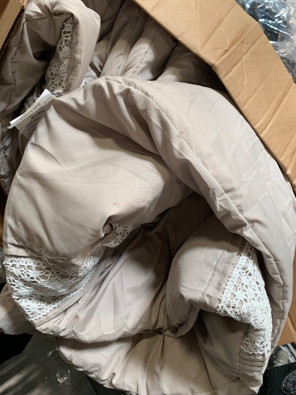 Photo 1 of ***SIMILAR PRODUCT** NOT EXACT DESIGN**INFLAG Duvet Cover Set with Lace, French Vintage Crocheted Lace Cotton Blend Solid Color Boho Luxury Farmhouse Bedding, 3pcs (Light tan, King 104"x90")