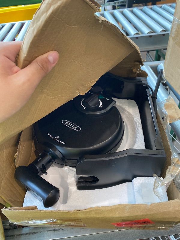 Photo 1 of [HEAVILY DAMAGED] bella Classic Rotating Belgian Waffle Maker with Nonstick Plates, Removable Drip Tray, Adjustable Browning Control and Cool Touch Handles, Black