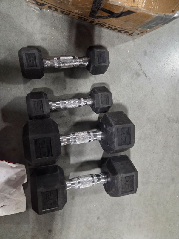 Photo 1 of ***Two 5Ib Dumbbells and Two 20Ib Dumbbells*** CAP Barbell Rubber Coated Dumbbell Weight Set with Vertical Rack 100 lb