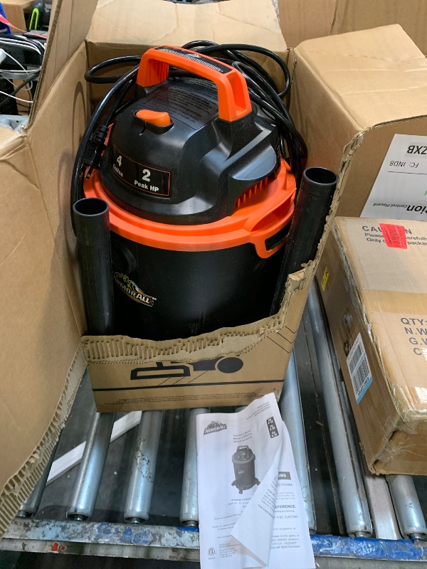 View 3 of **** MISSING EXTRA ATTACHMENTS **** **** Armor All VO405P 0901 4 Gallon Wet/Dry Vac 2.0 Peak HP Shop Vacuum with Nozzles & Brush,Black/Orange