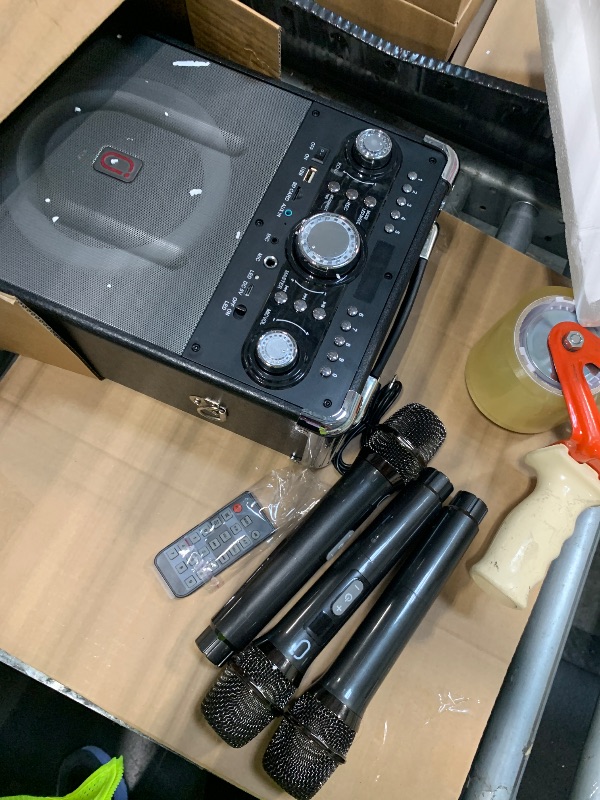 Photo 1 of ***** MISSING CORD AND ONE OTHER PEICE **** HWWR Karaoke Machine, Portable Bluetooth 5.3 Speaker with 3 Wireless Microphones for Adults, PA System with Echo Adjustment, Support TWS/TF Card/USB/AUX/TVs Connected for Home Party/Outdoor/Events etc