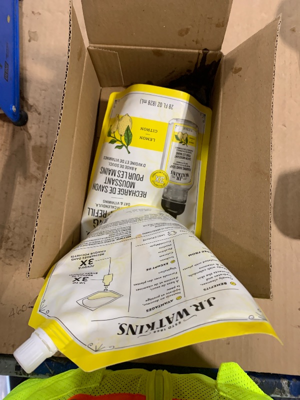Photo 1 of ***A container spilled; it is*** INCOMPLETE.****J.R. Watkins Foaming Hand Soap Refill, Moisturizing Foam Hand Wash, Formulated with Plant-Based Cleansers, Alcohol-Free, Cruelty-Free, Lemon, 28 fl oz, 2 Pack