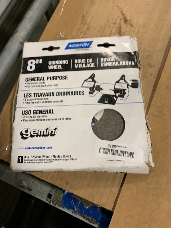Photo 1 of **UNTESTED**
Norton Grinding Wheel, Gemini Bench and Pedestal Aluminum Oxide Bench Grinder Wheel, Medium Grit 8 Inch Grinder Wheel, Pack of 1