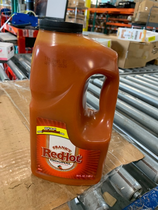Photo 1 of *** EXP; APRIL 26 2026 Frank's RedHot Hot Sauce, Original, Made with Cayenne Peppers, Ready-To-Use, Shake or Pour Over Chicken Wings, Sandwiches, Pizza, and More for the Perfect Bend of Flavor and Heat, 64 fl oz