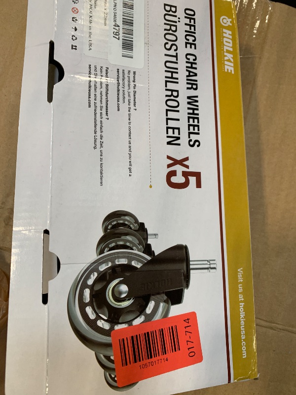 Photo 1 of ***MISSING 2****HOLKIE Office Chair Wheels - Universal Fit 3 Inch Roller Blade Casters - Safe for Hardwood Carpet Floors - Heavy Duty Rubber Replacement for Gaming Chairs - Smooth, Silent Glide - Set of 5