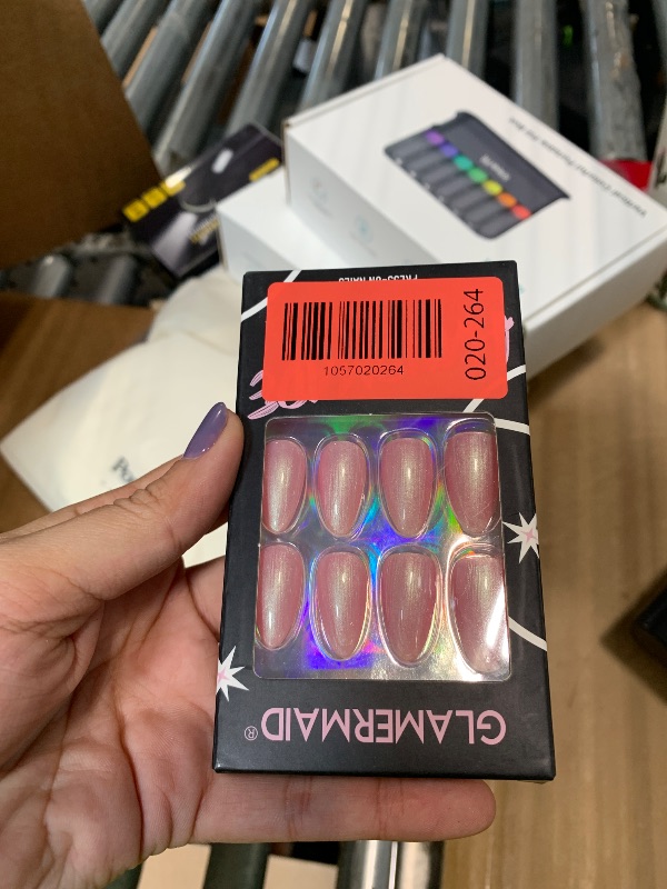 Photo 1 of ***PINK NAILS***GLAMERMAID Pink Press on Nails Medium Almond, Handmade Glitter Shimmer Neutral Jelly Chrome Gel Glue on Nail Stiletto, Glossy Fake Nails Short Oval?Reusable Acrylic Stick on False Nail Kits for Women