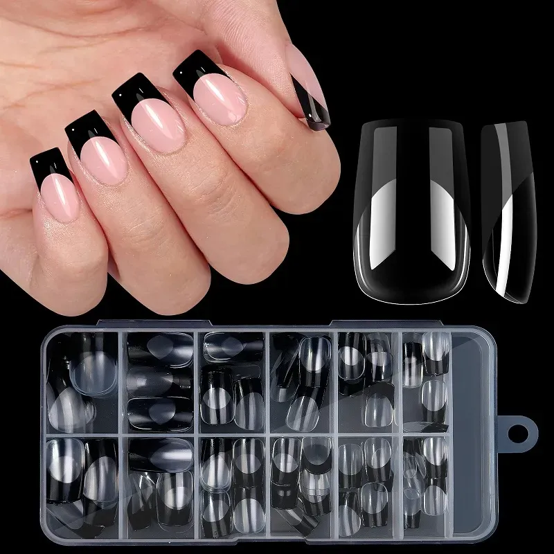 Photo 1 of (BLACK TRIPS) Lifextol 300pc Medium Square Nail Tips Fake Nails French Tip Press on Nails Medium Acrylic Nails Clear Nail Tips Full Cover False Nail Artificial Fingernail, 15 Sizes Matte Soft Gel Nail Extentions