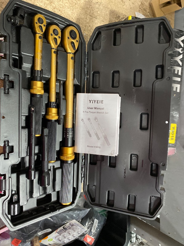 Photo 1 of 1/4 3/8 1/2-inch Drive Click Torque Wrench, 8Pcs Torque Wrench Set 10-230in.lb, 5-50ft.lb, 10-180ft.lb with Adapters, ±3% Accuracy, 72-Tooth Dual Scale Torque Wrenches for Bike, Moto, Car Repair