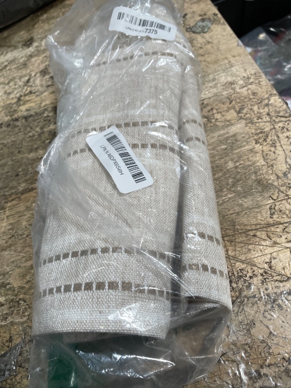 Photo 1 of ***PARTIAL SET ONLY 1*** AELS 24x24 Decorative Farmhouse Linen Blend Throw Pillow Covers, Boho Textured Pillow Case, Set of 2, Beige with White & Brown Stitch Yarn Dyed Stripe Cushion Cover for Sofa Living Room (Cover ONLY)