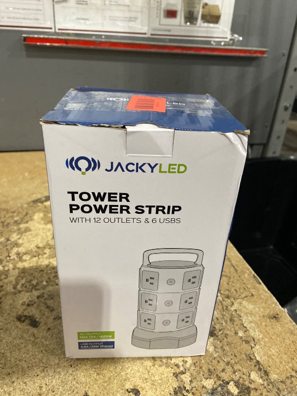Photo 1 of ?10ft? Power Strip Tower JACKYLED Surge Protector Electric Charging Station with 13A 12 Outlets 6 USB Ports Heavy Duty Extension Cord for Home Office Computer Nightstand Laptop Phone White Black