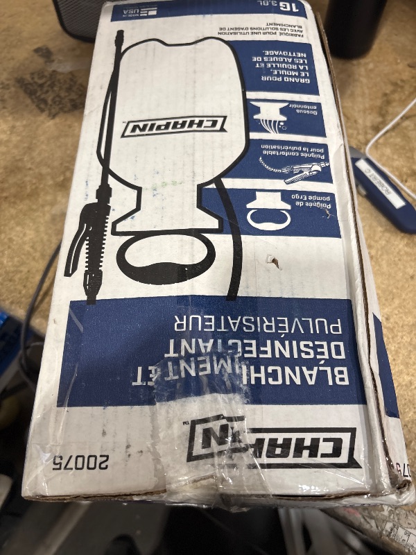 Photo 1 of ***MISSING PARTS***
Chapin 20075 Disinfectant Bleach Sprayer, 1 Gallon, Made in The USA, Adjustable Cone Nozzle, Compatible with Bleach Solutions and Fungicides, Translucent White