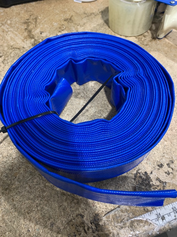 Photo 1 of 1.5 IN x 60FT Pool Backwash Hose Heavy Duty Drain Discharge Double PVC Layflat Hose with 2 Clamps, Weatherproof Burst Resistant for Water Transfer, Sump Pump, Pool Filter, Pool Drain (18.3M, Blue)