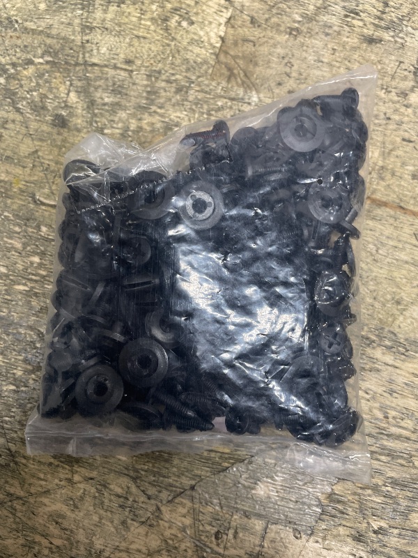 Photo 1 of 100 PCS Plastic Expansion Screws for 1/4" Pegboard, 6mm Black Rivet Fasteners with Inserts and Screws, Pegboard Hooks Accessories for Garage Wall Tool Organizer (Pegboard Not Included)