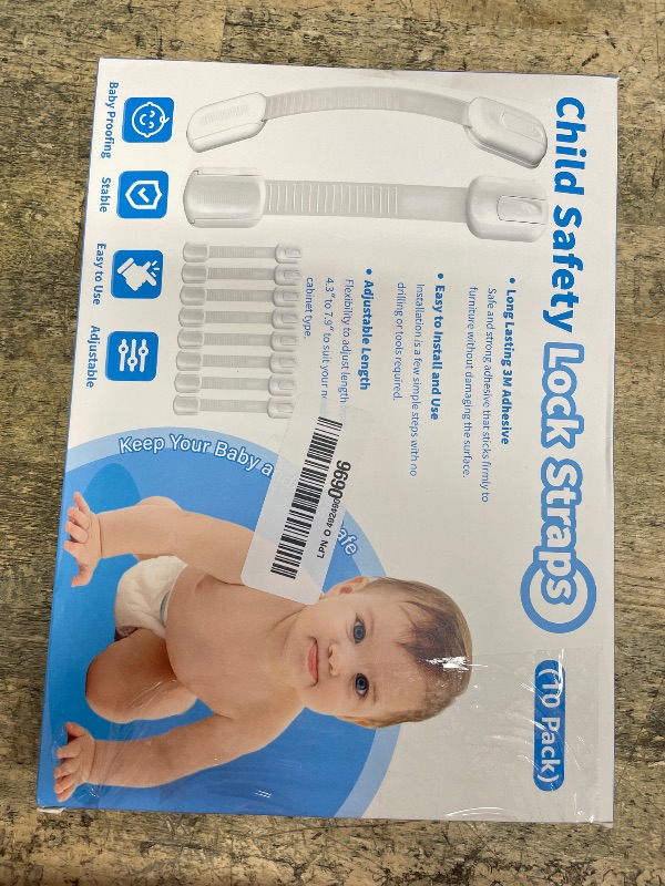 Photo 1 of 10 Pack Cabinet Locks Baby Proofing, Child Proof Cabinet Locks with 3M Adhesive - Easy Installation with Adjustable Straps, Multi-Purpose Child Safety Latches for Drawers Fridge Trash Cans Toilets
