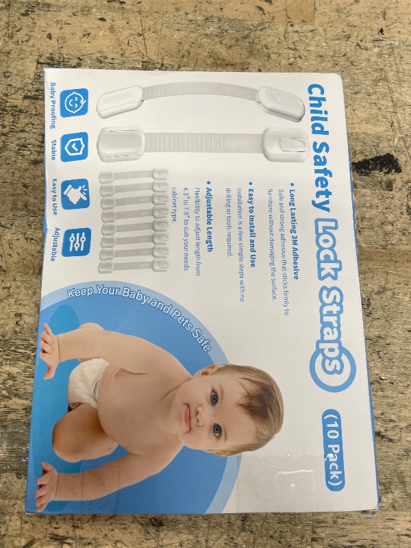 Photo 1 of 10 Pack Cabinet Locks Baby Proofing, Child Proof Cabinet Locks with 3M Adhesive - Easy Installation with Adjustable Straps, Multi-Purpose Child Safety Latches for Drawers Fridge Trash Cans Toilets