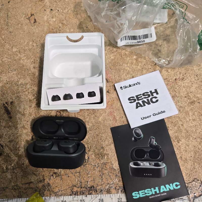 Photo 1 of *ONE EARBUD NOT FULLY FUNCTIONAL* Skullcandy Sesh ANC Wireless Earbuds, Bluetooth Headphones, Noise Cancelling, Up to 46 Hours Battery with Charging Case, Sweat and Water Resistant, Microphone for iPhone Android - True Black